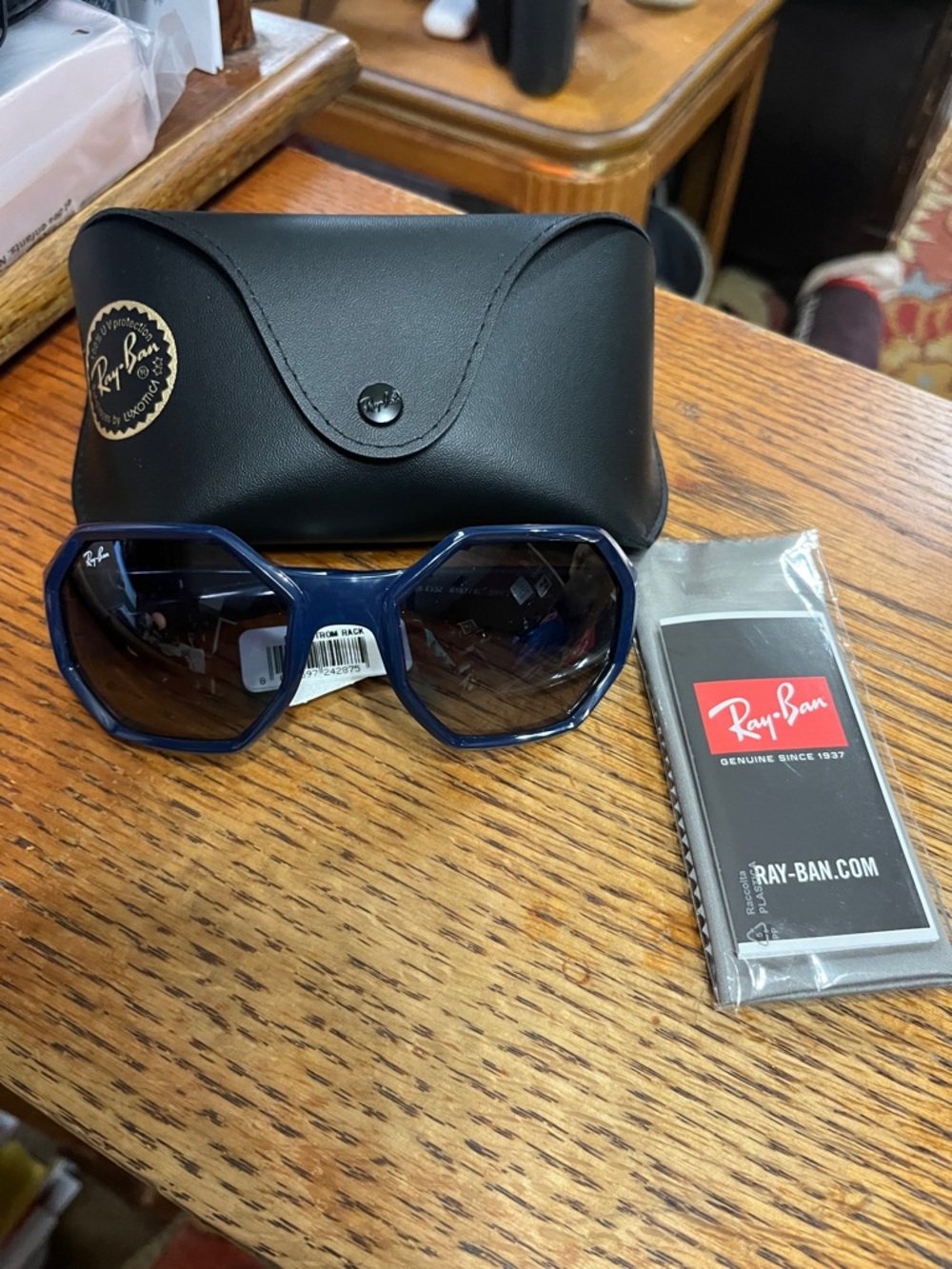 NWT Ray-Ban Navy Blue 59MM Octagon Wrap Around Lens Sunglasses